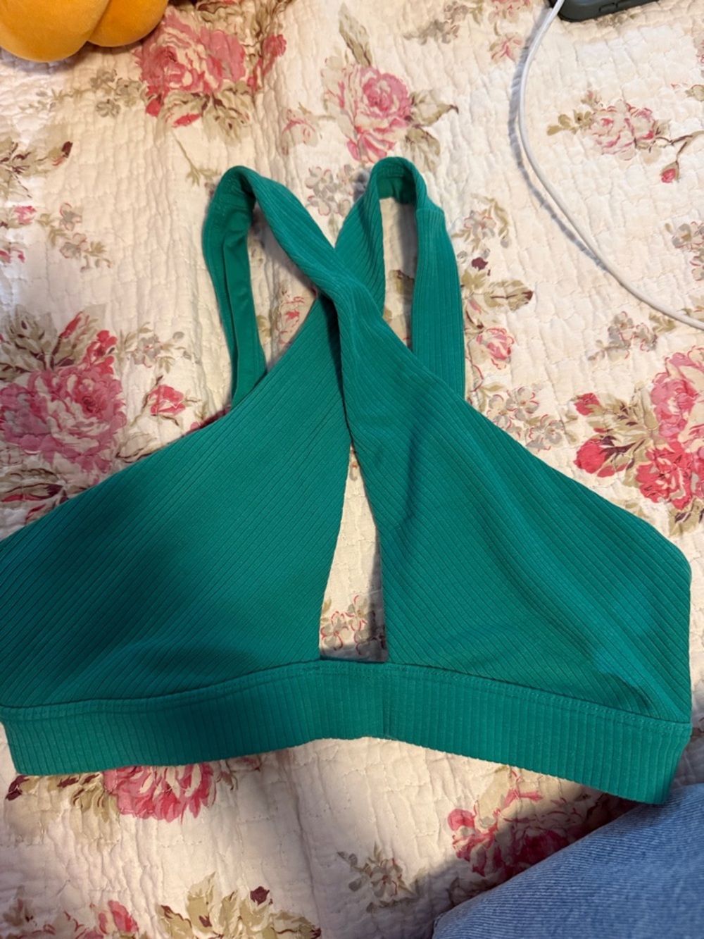 ALO Yoga Teal Ribbed Cross-Back Sports Bra